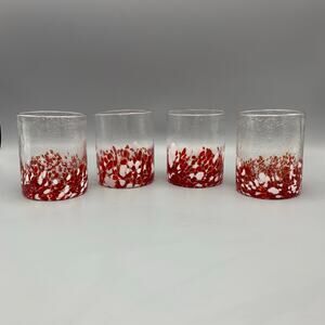 Home Studio Jolly Confetti Glasses Set 4 Red White Bubbles Splatter Handblown
